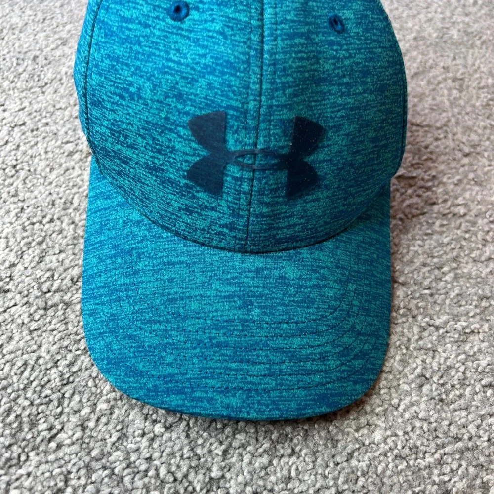 Under Armour Kids Baseball Cap Blue Heathered Youth Flex Fit Hat athletic casual